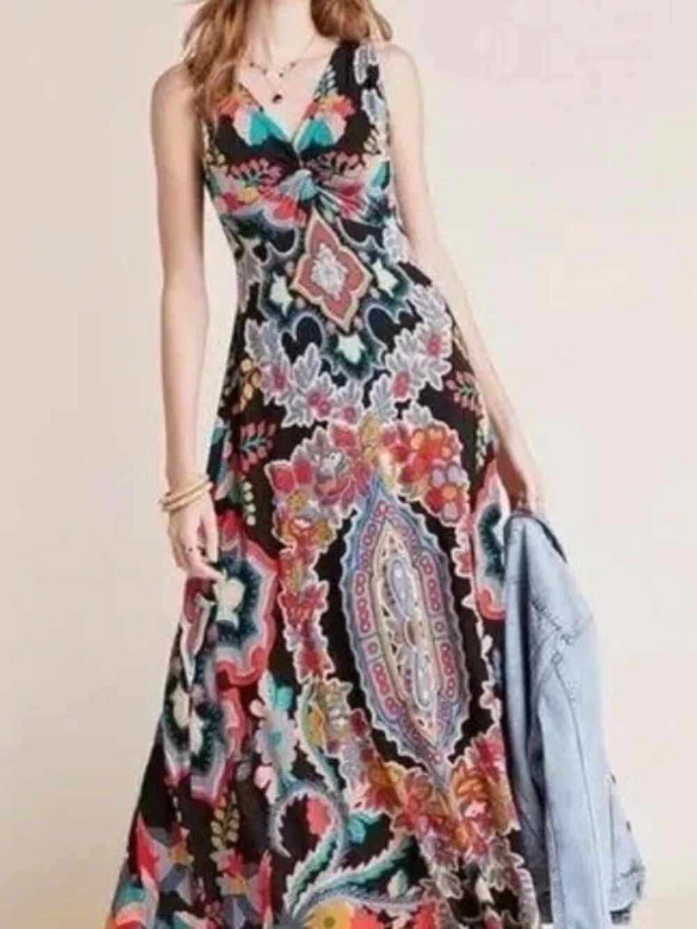 Maeve Anthropologie Camilla Floral Multi Color Print Stretch Maxi Dress XS